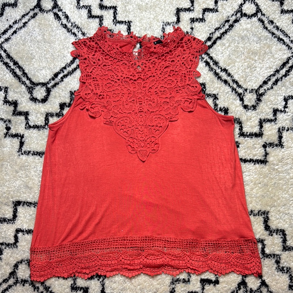 Red Sleeveless Cropped Embellished Tank Top